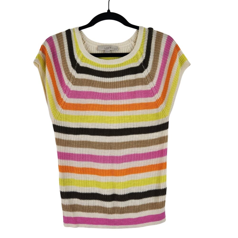 Loft Multi-color Striped Knit Blouse Women's Small Petite Retro 80s Career Wear